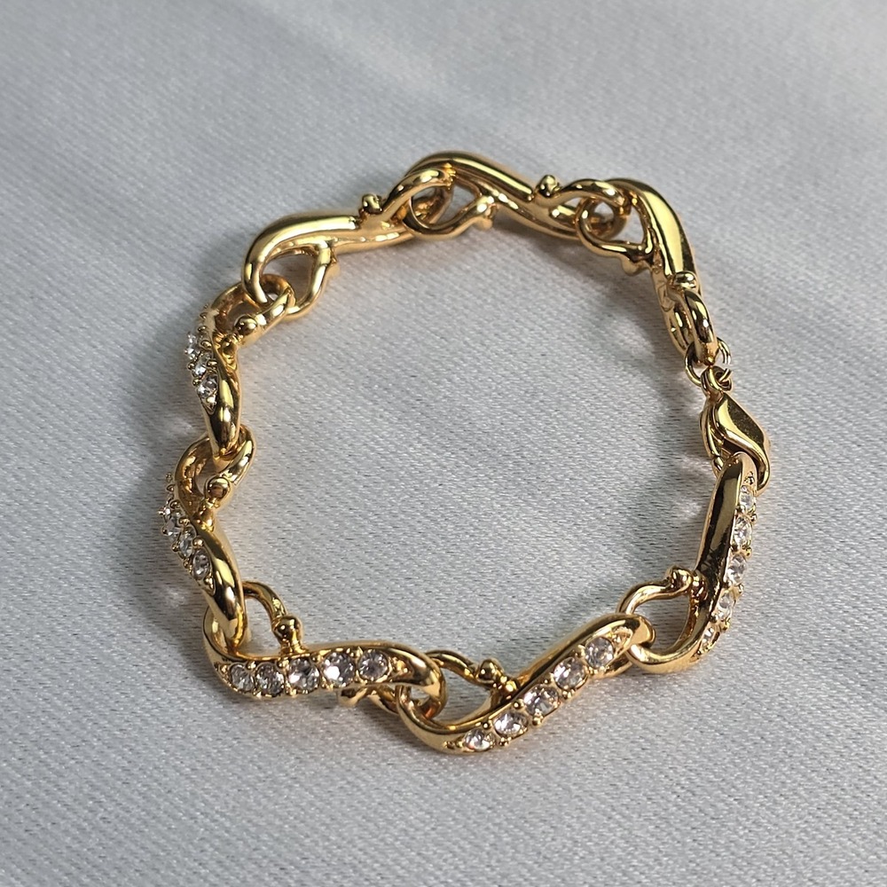 Vintage Swarovski Gold Tone Crystal Infinity Link Bracelet 6" Signed Swan
